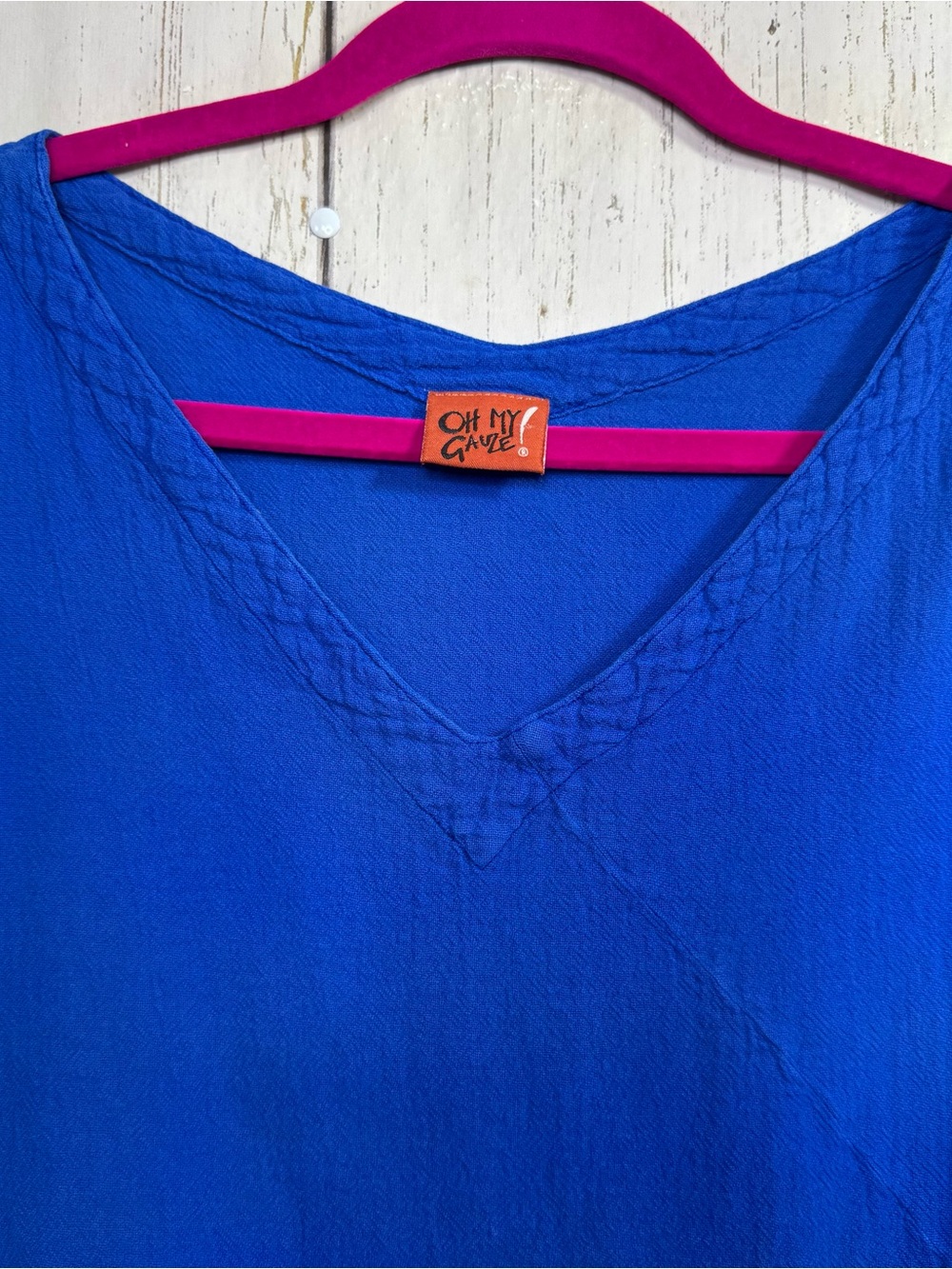 Oh My Gauze Blue 100% Cotton Asymmetrical Tank Top Size L Lagenlook Boho Coastal - Picture 3 of 11